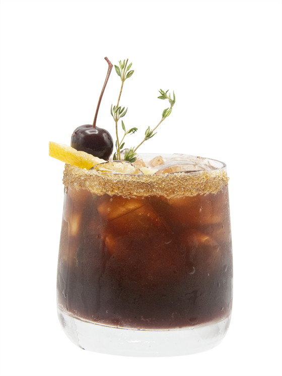 mocktail de cereza ahumada con bourbon